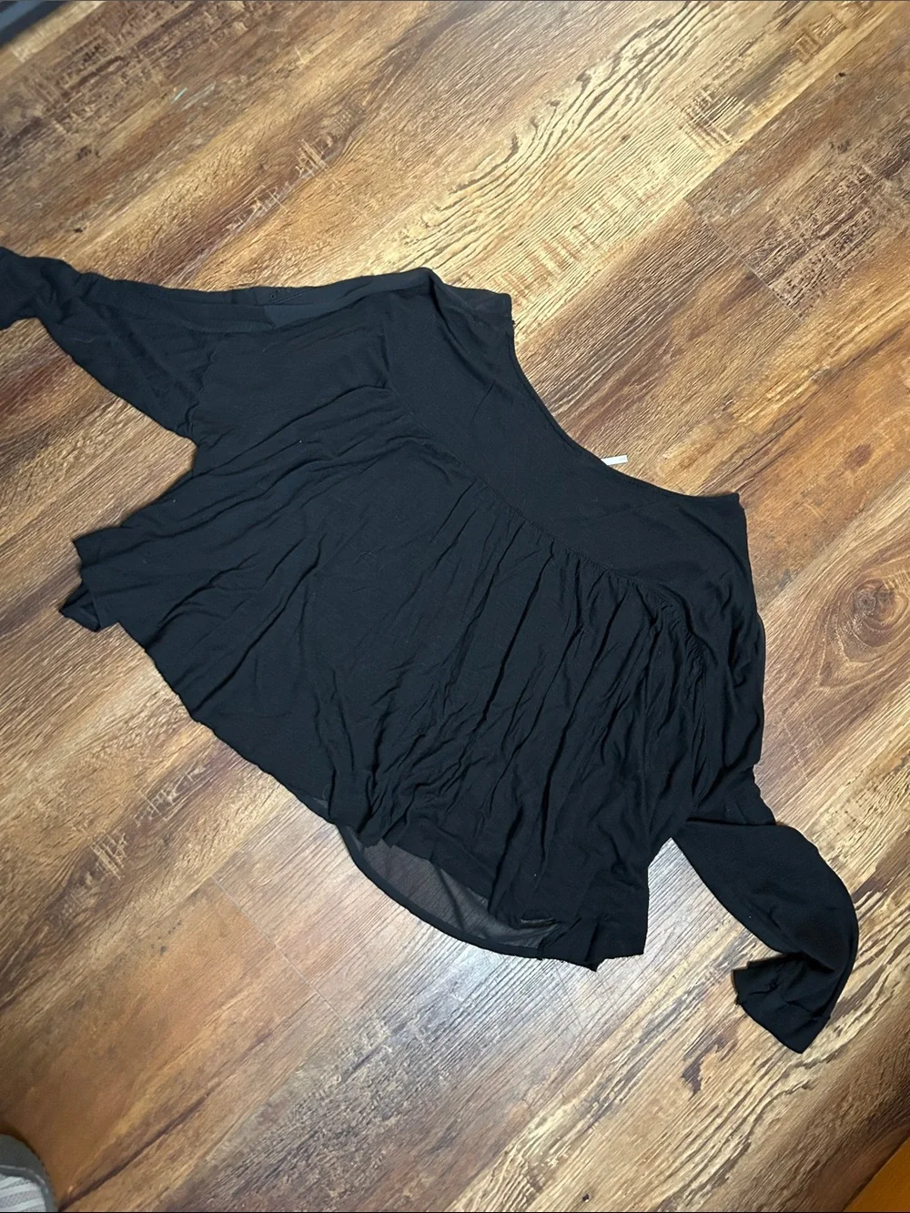 Free People Black Crochet-Detail Long-Sleeve Blouse